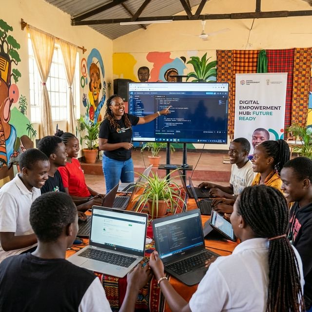 A community technology training session in Africa