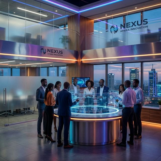 A team of African engineers and media professionals collaborating in a tech hub